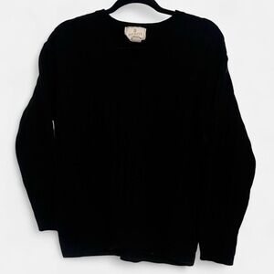 80s-90s Express Tricot Cable Knit V-Neck Sweater in Black